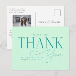 Cartão Postal Mint Green Modern Photo Graduation Thank You