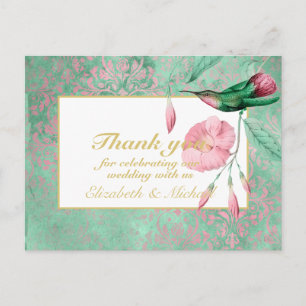 Cartão Postal Mint Pink Hummingbird indulgente Floral OBRIGADO