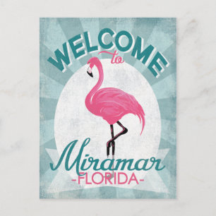 Cartão Postal Miramar Florida Pink Flamingo Retro