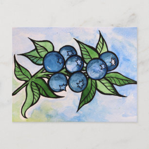 Cartão Postal Mirtilos em Aquarela