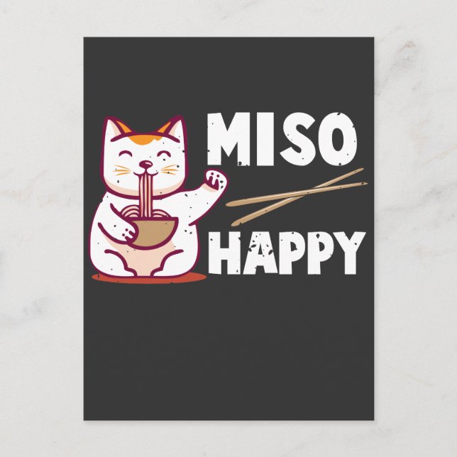 Cartão Postal Miso Happy Japan Cat Lover Ramen Pun (Frente)