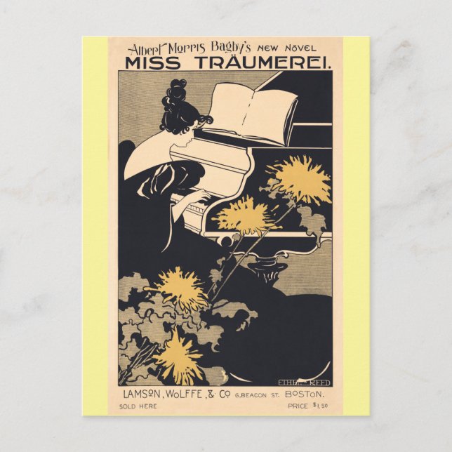 Cartão Postal Miss Träumerei Tocando Piano, Ethel Reed (Frente)