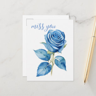 Cartão Postal Miss You Blue Rosas