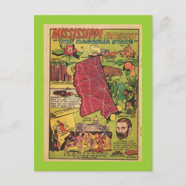 Cartão Postal Mississippi, Magnolia State (Frente)