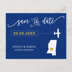 Cartão Postal Mississippi Wedding Save the Date Map Postcard
