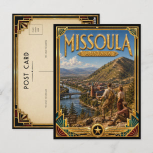 Cartão Postal Missoula Montana Arte Deco Vintage Idade Dourada