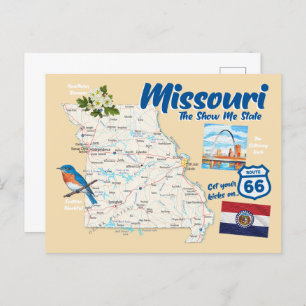 Cartão Postal Missouri A Rota 66 do Mapa de Estado do Show Me