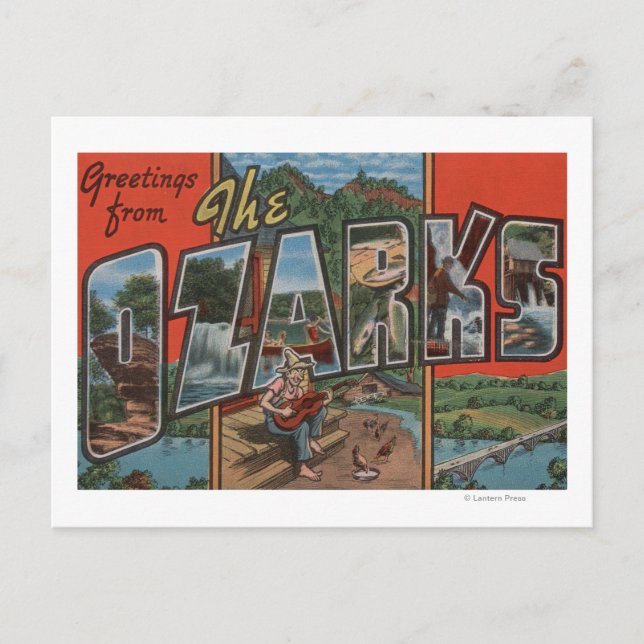 Cartão Postal Missouri - The Ozarks - Large Letter Scenes (Frente)