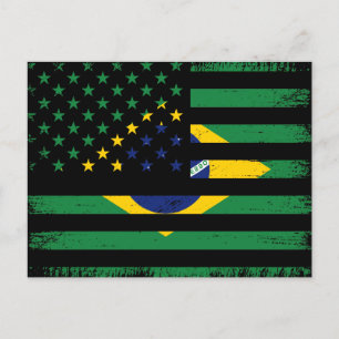 Cartão Postal Mistura De Bandeiras Americana E Brasileira, Brasi
