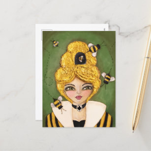 Cartão Postal Mistura Mídia Rainha de Abelhas Diversão de Rapari