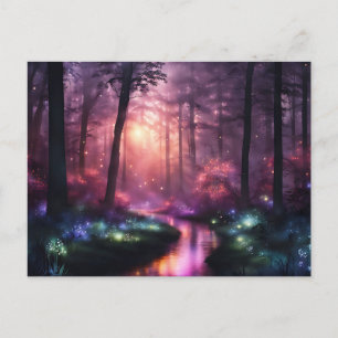 Cartão Postal Misty Forest Firefly Lights