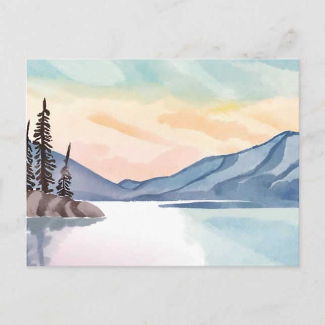 Cartão Postal Misty Mountain | Lago Tahoe Watercolor (Frente)
