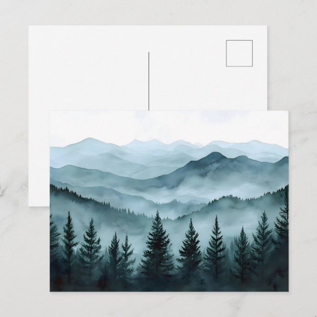 Cartão Postal Misty Mountain Range Watercolor (Frente/Verso)