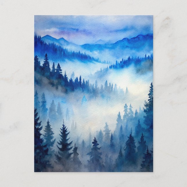 Cartão Postal Misty Mountains Moonlight Peaceful Forest Pines  (Frente)