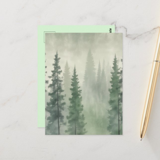 Cartão Postal Misty Pine Forest Serenity (Frente/Verso In Situ)