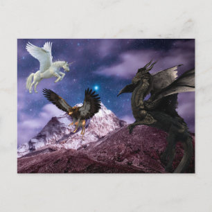 Cartão Postal Mitologia Dragão Grifo Unicórnio Pégaso