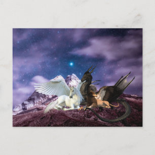 Cartão Postal Mitologia Dragão Grifo Unicórnio Pégaso
