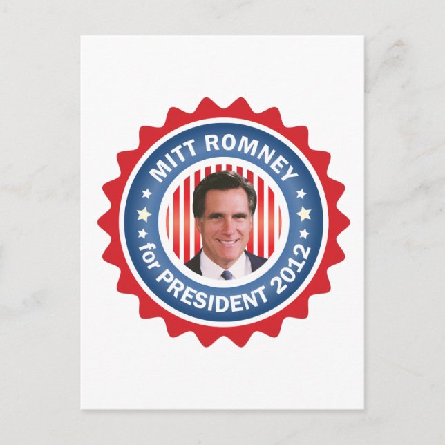 Cartão Postal Mitt Romney 2012 para o Presidente dos EUA (Frente)