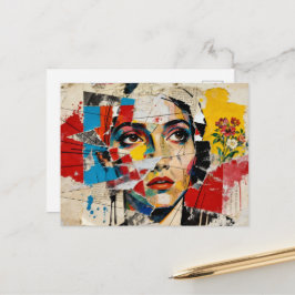 Cartão Postal Mixed media Face and flowers Collage