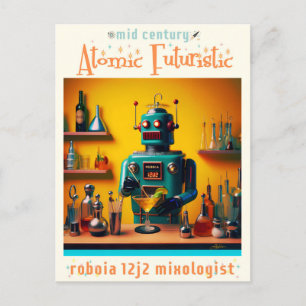 Cartão Postal Mixologista de Robô Retro-Futurístico ROBIA 12J2