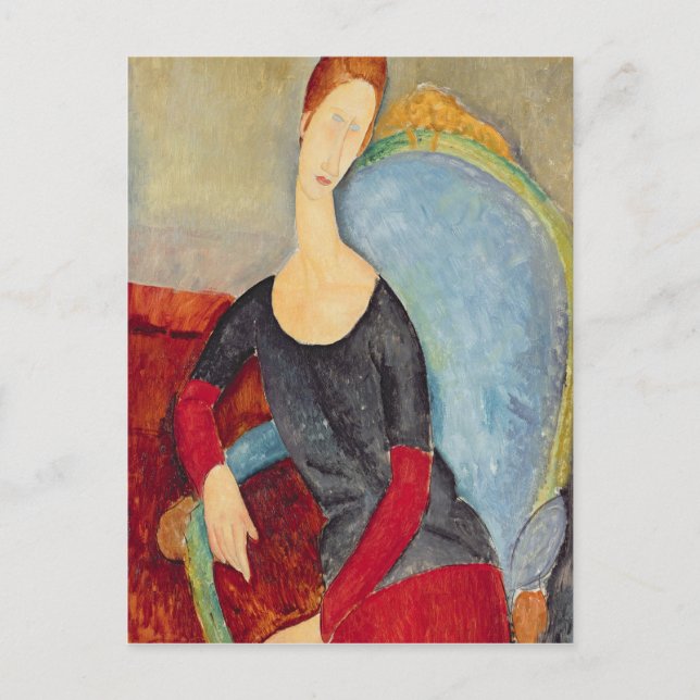 Cartão Postal Mme Hebuterne em uma cadeira azul, 1918 (Frente)