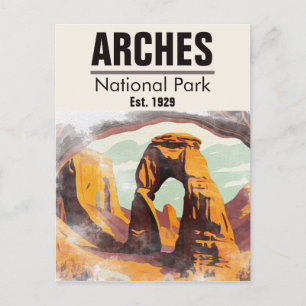 Cartão Postal Moab Utah Vintage Sunset Arches Watercolor ao ar l