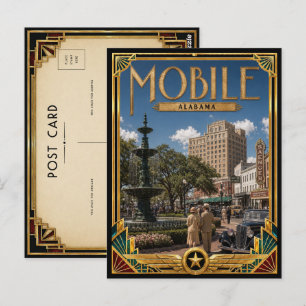 Cartão Postal Mobile Alabama Arte Deco Vintage Idade Dourada