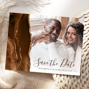 Cartão Postal Mocha Marrom Ágata Dourada Foto Salve a Data