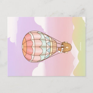 Cartão Postal Mochi Viaja pelo Mundo de Balão de Ar Quente Fofo 