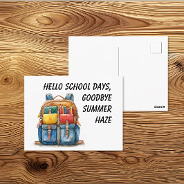 Cartão Postal Mochila de Dias de Escola em Aquarela Fofa