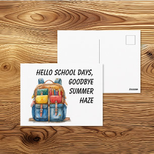 Cartão Postal Mochila de Dias de Escola em Aquarela Fofa