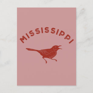 Cartão Postal Mockingbird Mississippi State Bird Maroon