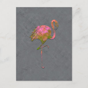 Cartão Postal Mod Colorido Verão Flamingo Chic Cinza Moderno