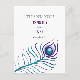 Cartão Postal Mod roxo, pavão azul teórico Obrigado por anotar