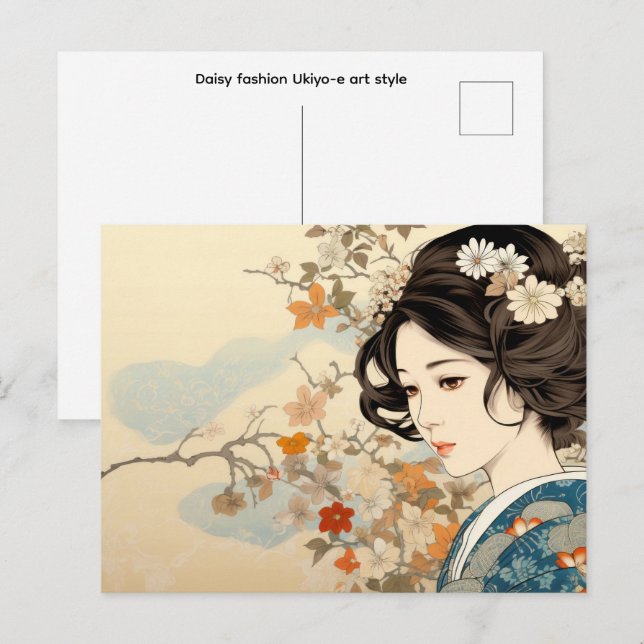 Cartão Postal Moda da margarida estilo de arte Ukiyo-e (Frente/Verso)