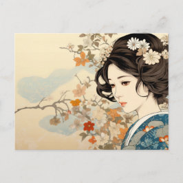 Cartão Postal Moda da margarida estilo de arte Ukiyo-e