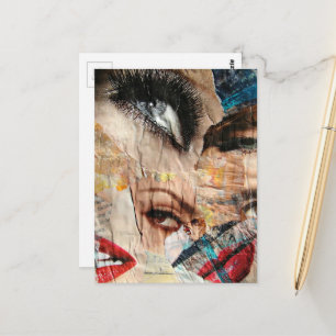 Cartão Postal Moda de Olhos e Lábios Colagem Abstrata de Mídia M