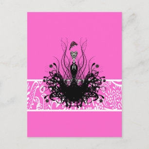 Cartão Postal Moda Diva Vintage Vestida Suavemente a Rosa