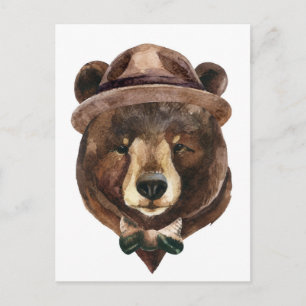 Cartão Postal Moda do Urso de Aquarela