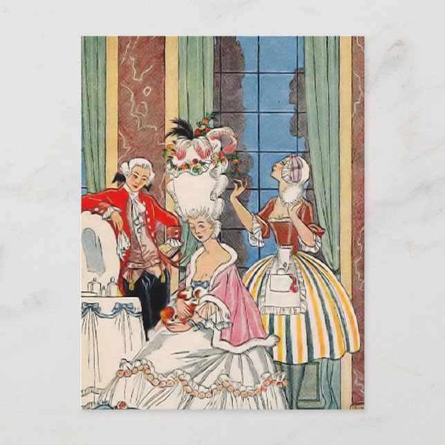 Cartão Postal Moda francesa do século XVIII por George Barbier (Frente)