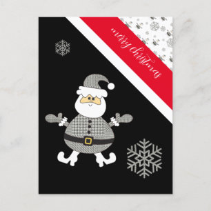 Cartão Postal Moda Houndstooth Xadrez Papai Noel Com O Floco de