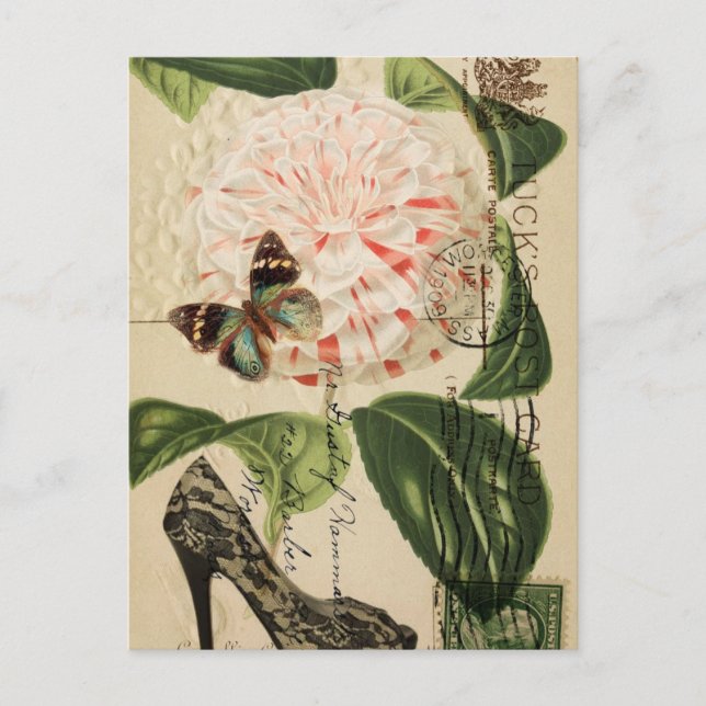 Cartão Postal Moda parisiense estiletto para arte botânica franc (Frente)