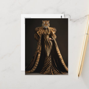 Cartão Postal Moda Surrealista Tigre em Roupas Humanas
