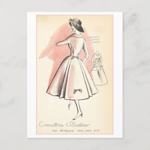Cartão Postal Moda Vintage para Vestido de Casaco Rosa