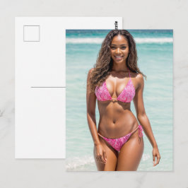 Cartão Postal Modelo Africano Americano de maiô sorrindo