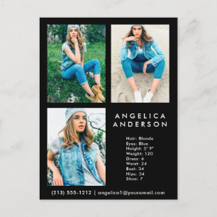 Cartão Postal Modelo Ator 3 Photo Comp Card - Cartão-postal Blk