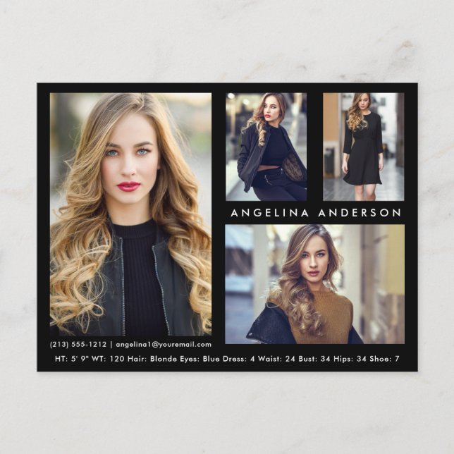 Cartão Postal Modelo Ator 4 Foto Comp Card - Cartão-postal Blk (Frente)