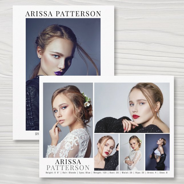 Cartão Postal Modelo Ator Comp Card 6 Foto frente dupla (Criador carregado)