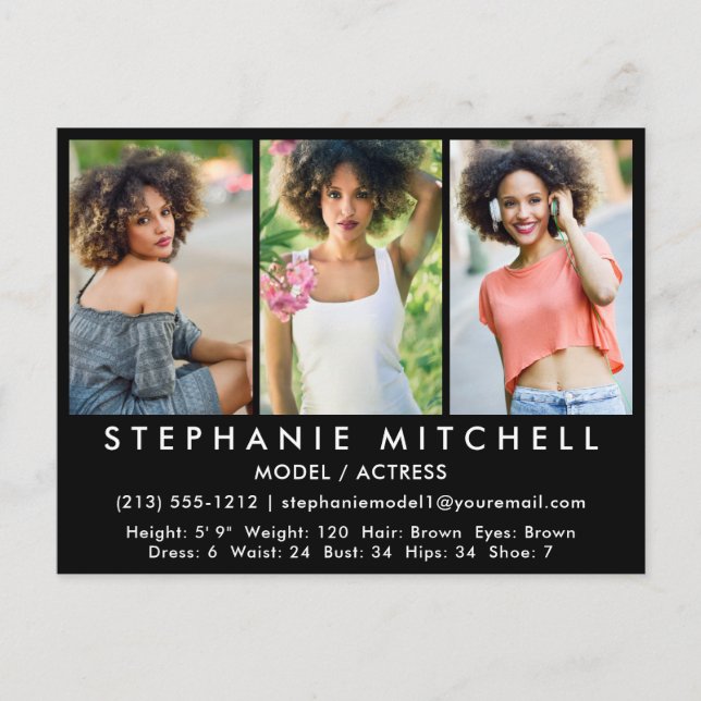 Cartão Postal Modelo Ator Comp Card Blk Postcard - 3 Fotos (Frente)