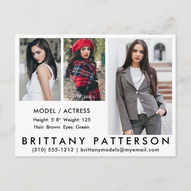 Cartão Postal Modelo Ator Comp Card Postcard 3 Photo White (Frente)